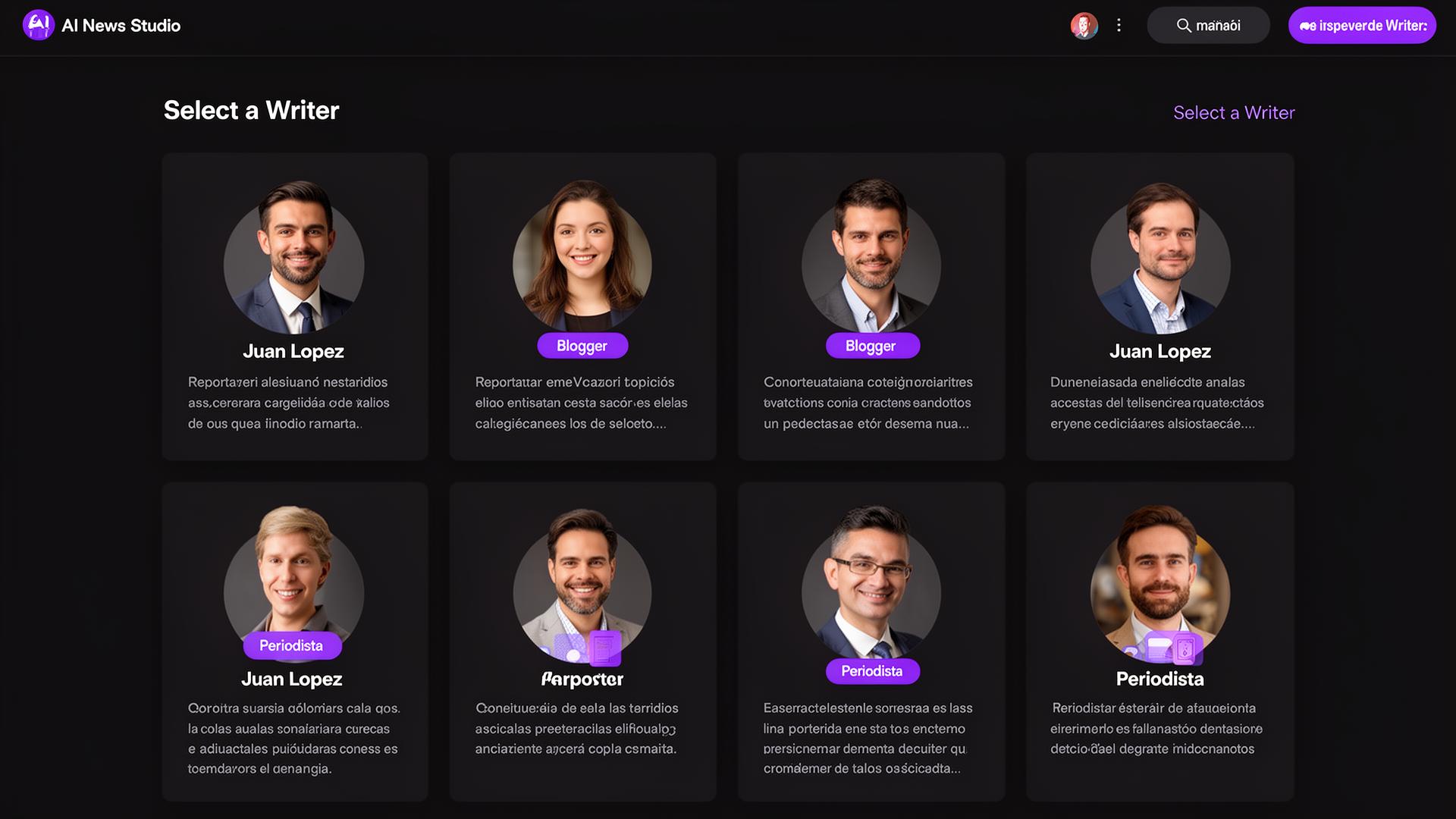 Sélecteur de rédacteur dans l'AI News Studio